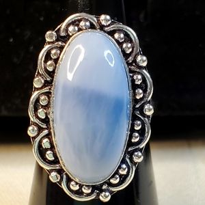NEW Blue Chalcedony natural stone Ring Size 5.   .925 overlay